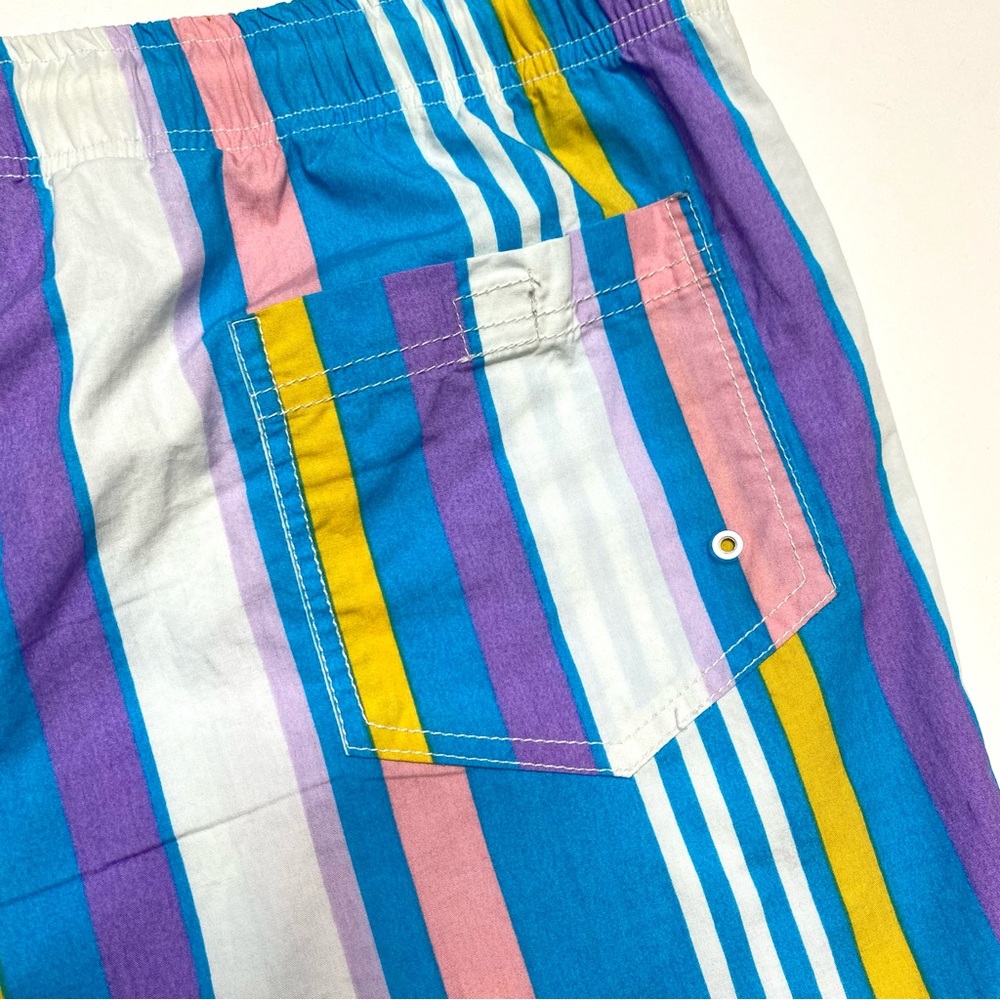 Tim Haan NWT Men’s Pastel Striped Boardies Board Shorts Swim Trunks Blue Medium - Picture 10 of 11